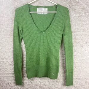 Y2K Green Cable Knit Sweater Angora Lambswool Blend Juniors American Eagle 90's